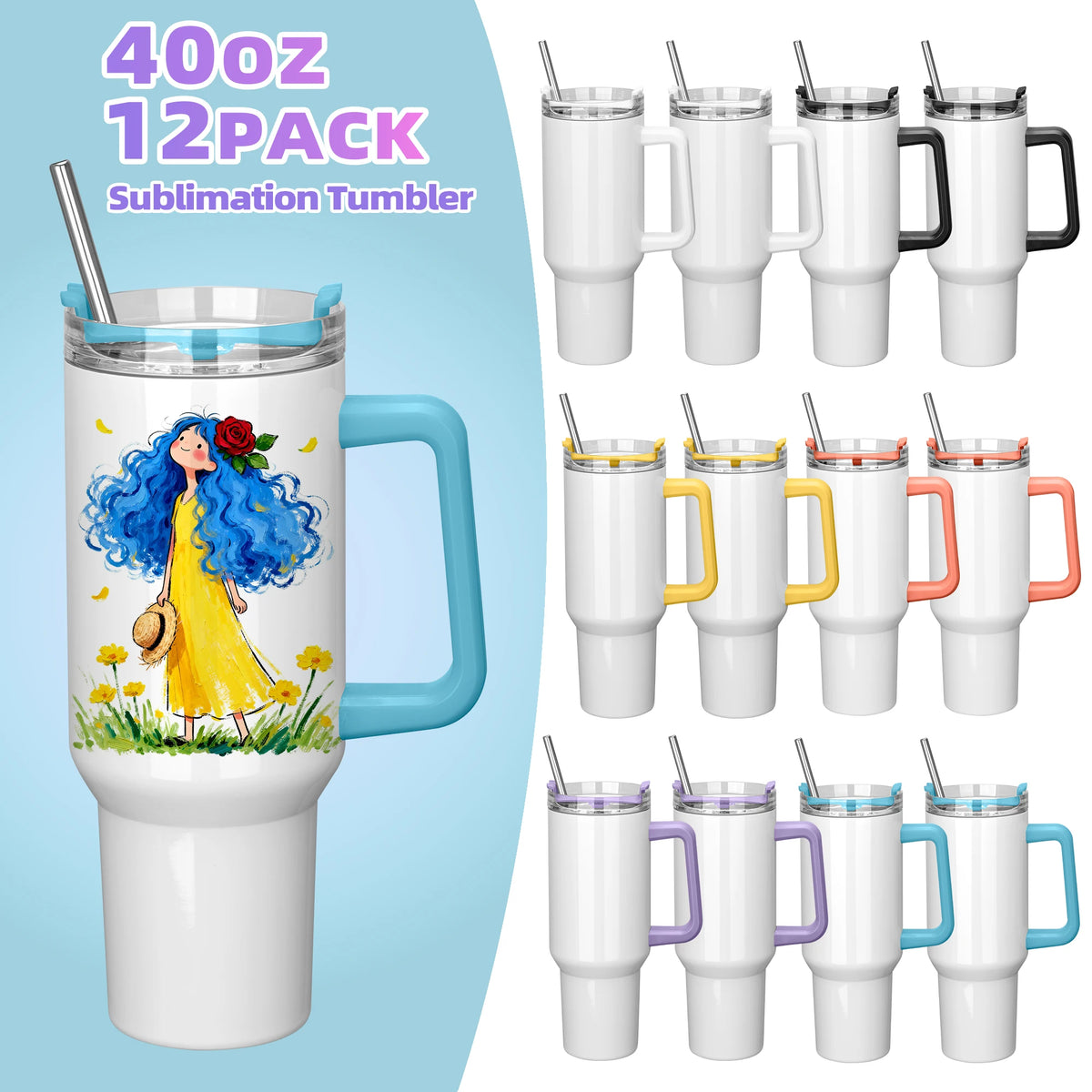 Fastsub Stainless Steel Sublimation Tumbler With Handle And Straw Lid