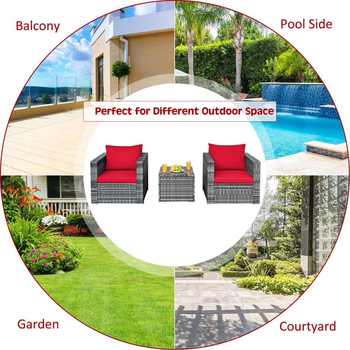 HOMASIS 3 Piece Outdoor Rattan Bistro Set With Cushions
