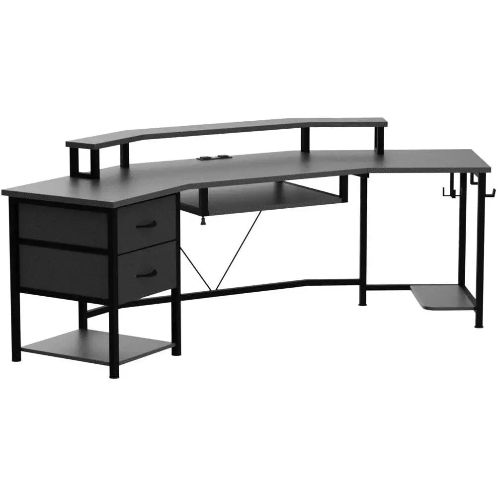 L Shaped Gaming Desk With Storage Shelves And LED Lighting