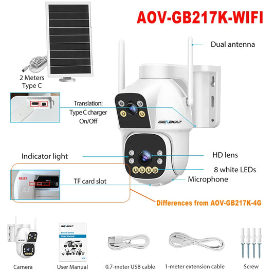 Genbolt 4G Solar Security Camera Dual Lens Outdoor Wireless Surveillance