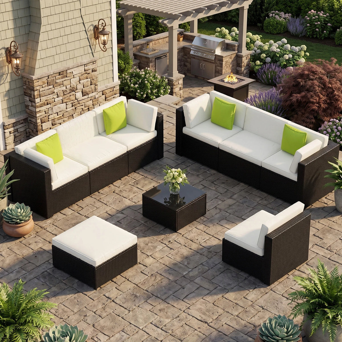 Avenvista Modular Wicker Patio Conversation Set With Cushions And Tables