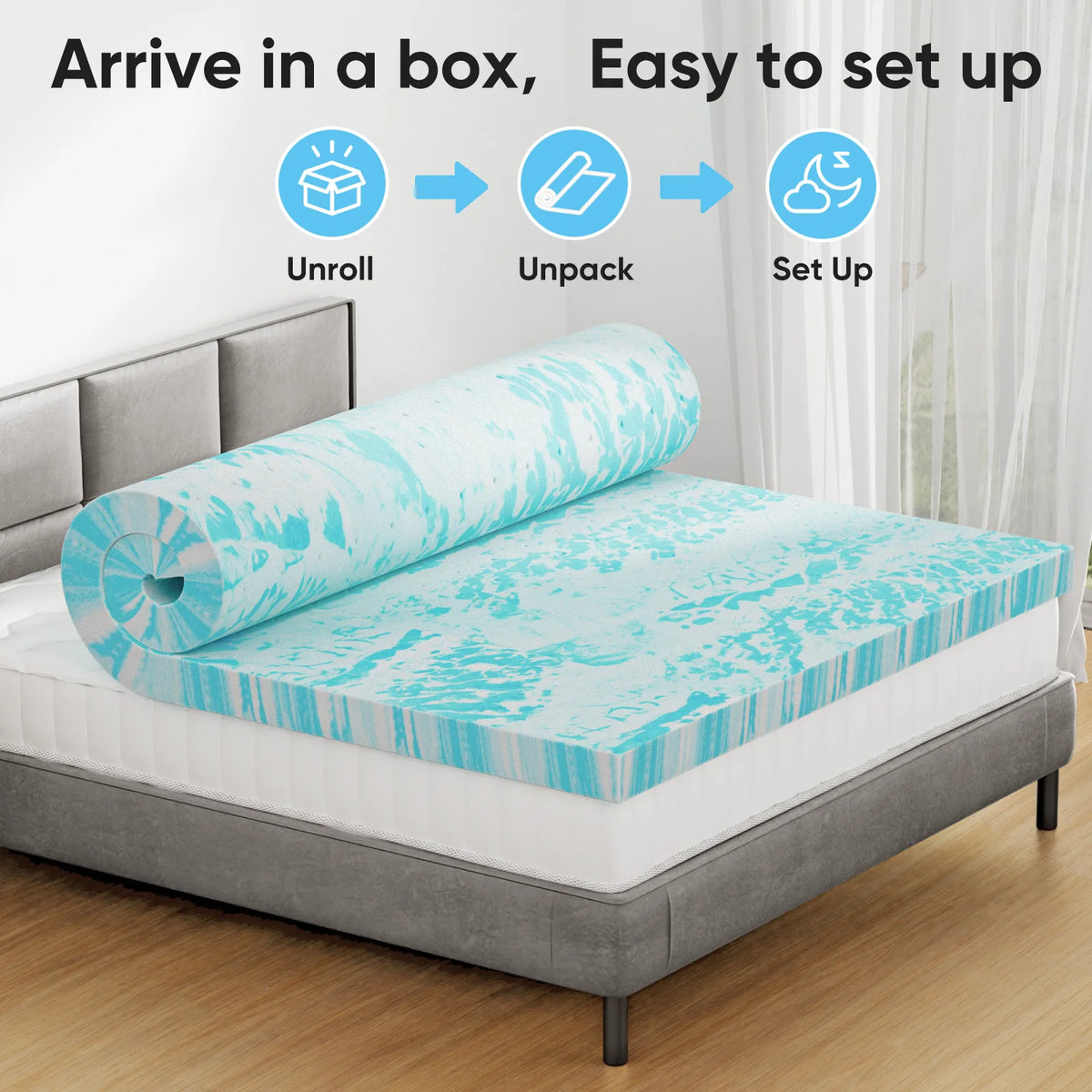 JHK Gel Memory Foam Mattress Topper For Cooling Comfort