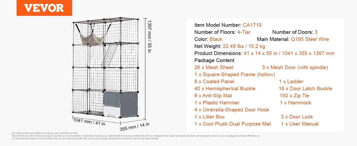 SucceBuy Multi Tier Cat Cage With Hammock And Climbing Ramp