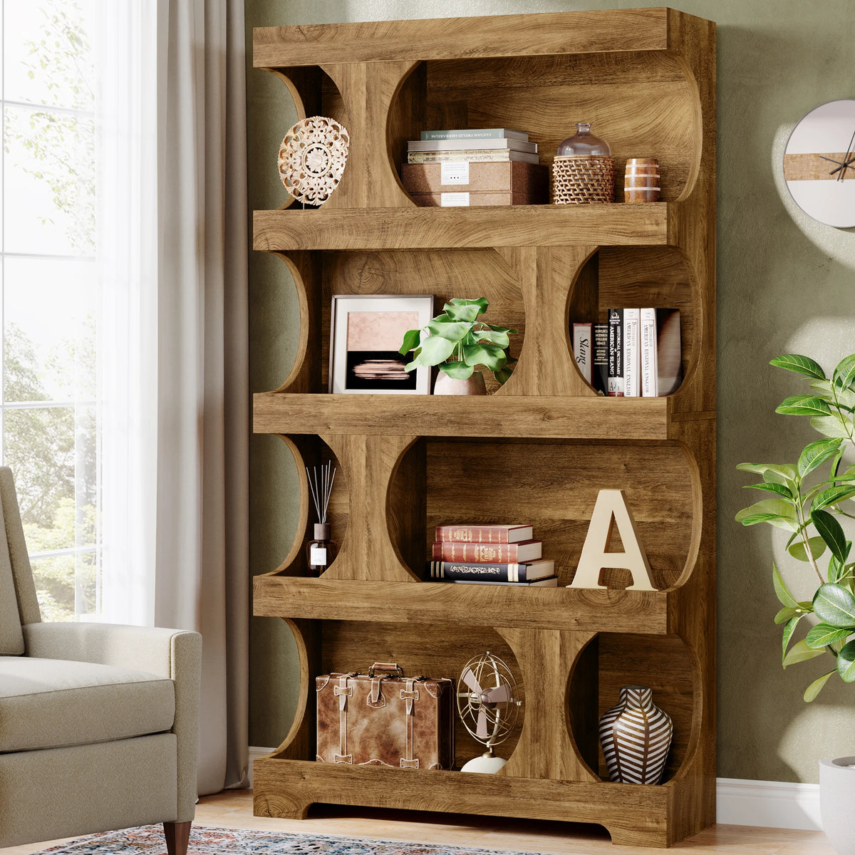 Tribesigns Wooden Four Tier Storage Bookshelf For Living Room