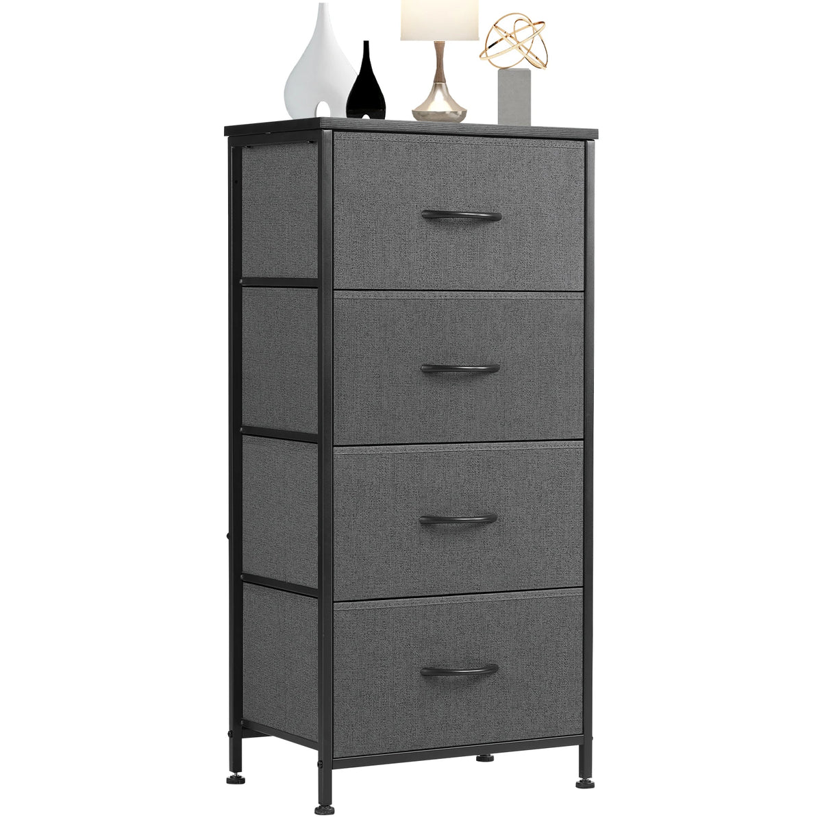 JHK Four Drawer Fabric Dresser With Steel Nightstand Cabinet