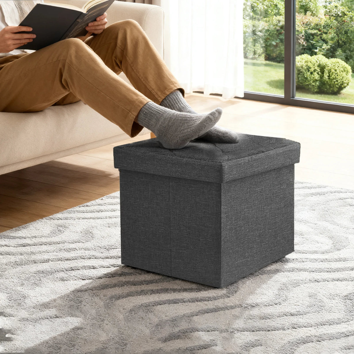 Sarenzoon Folding Storage Ottoman Bench Multi Purpose Indoor Outdoor Seat