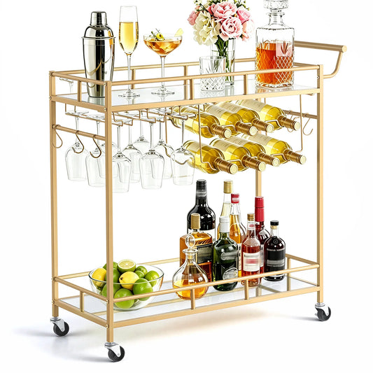 VEVOR Bar Cart 2/3 Tiers Serving Carts Modern Rolling Utility Station on Wheels Drink Beverage Trolley for Living Dining Room
