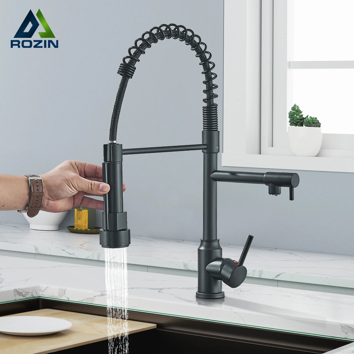Rozin 360 Swivel Pull Down Kitchen Faucet With Dual Spout