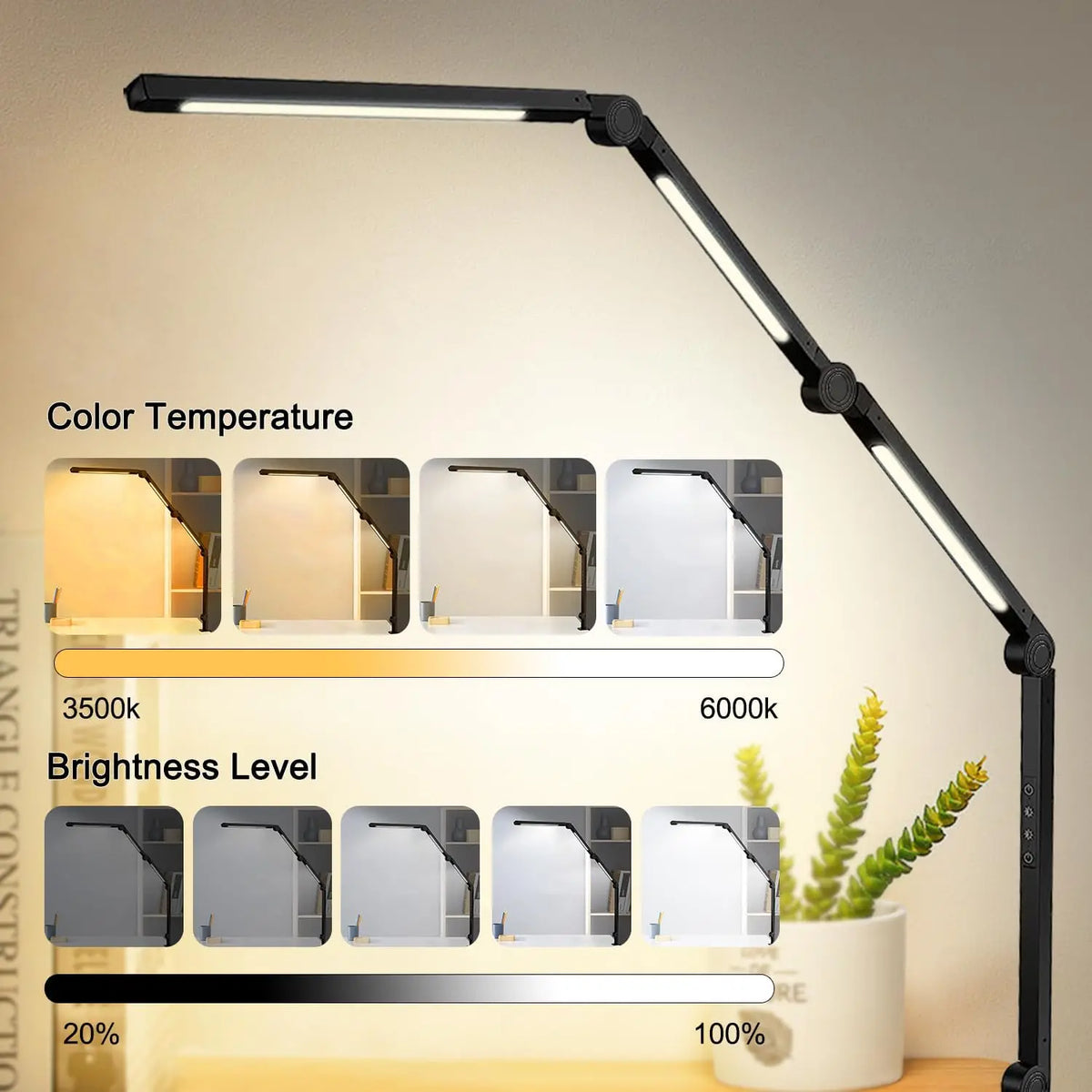 LED Desk Lamp With Clamp, Flexible Swing Arm And Dimming