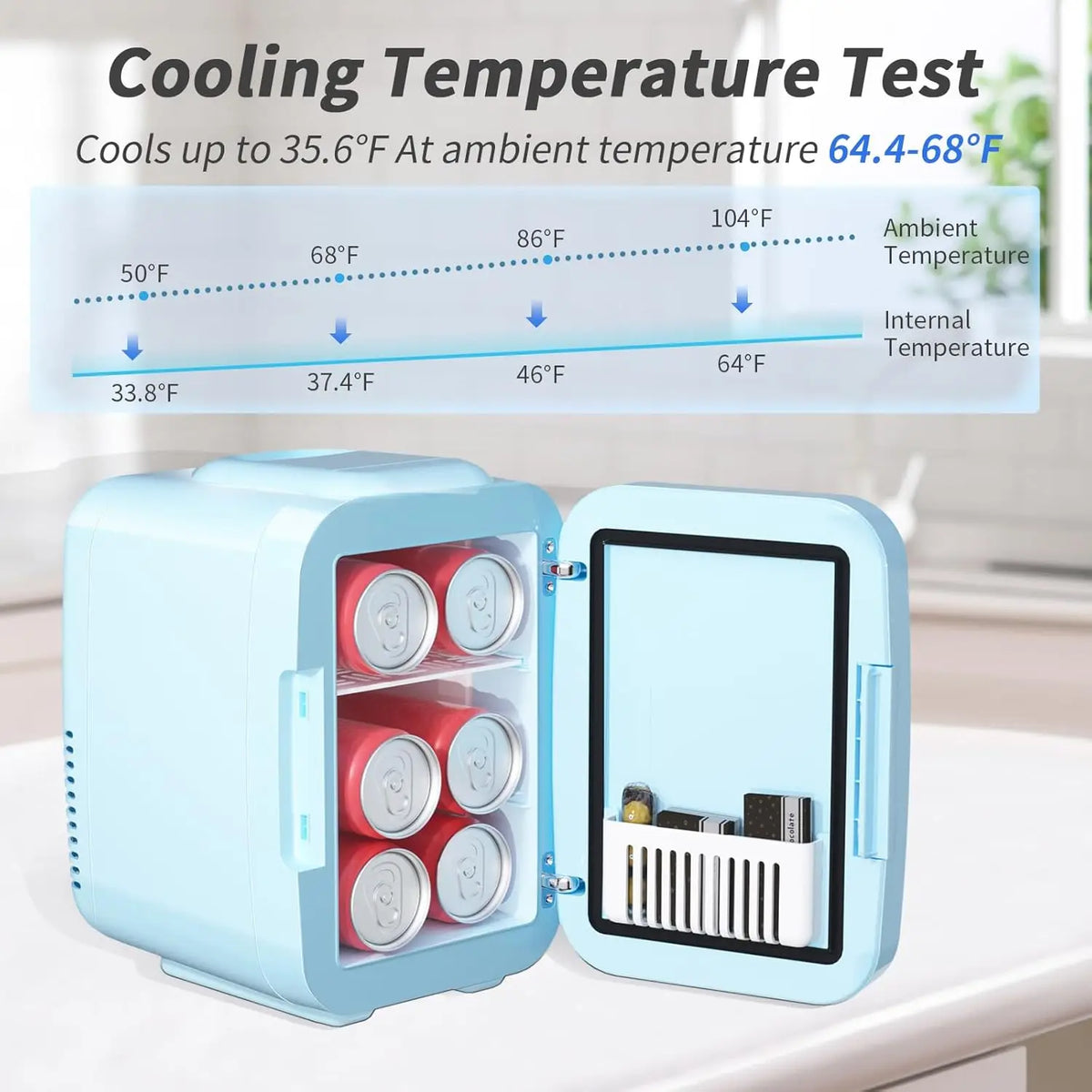 Skincare Fridge Mini Fridge for Bedroom with Dimmable LED Mirror, 4Liter/6 Cans Cooler and Warmer for Makeup