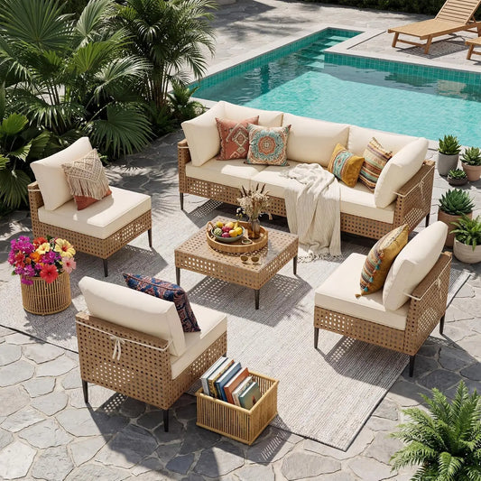 Modern Bamboo Outdoor Patio Furniture Modular Sectional Sofa