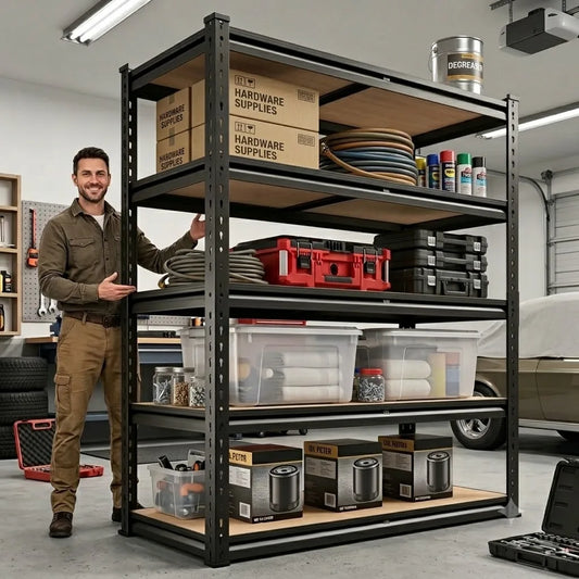 Heavy Duty Metal Storage Rack With Durable Wood Shelves