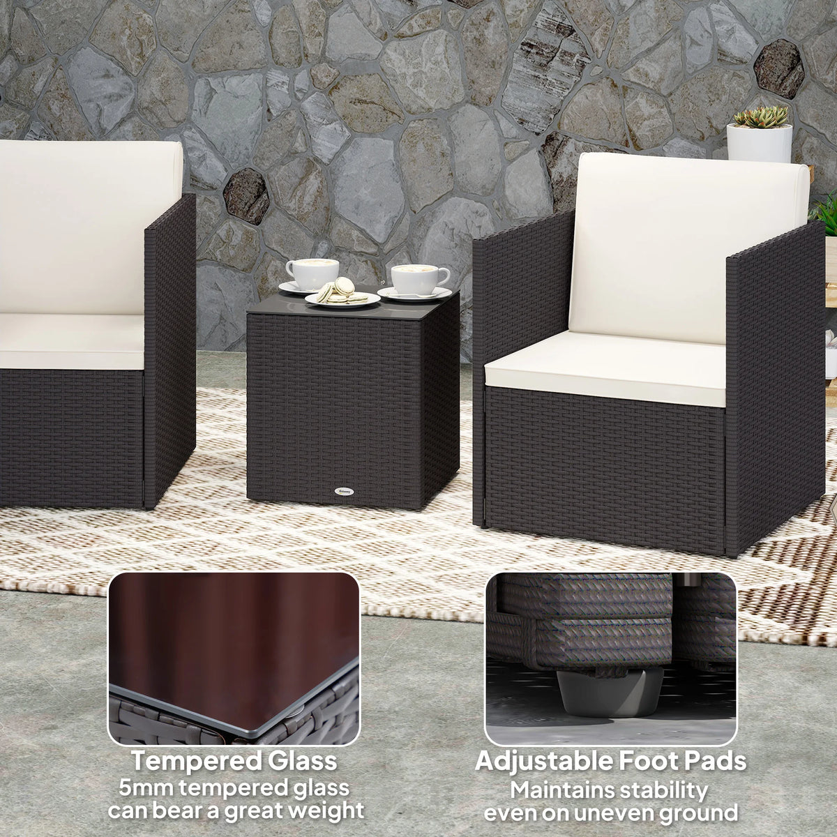 3 Piece Outsunny Folding Wicker Patio Bistro Furniture Set for Outdoor Use
