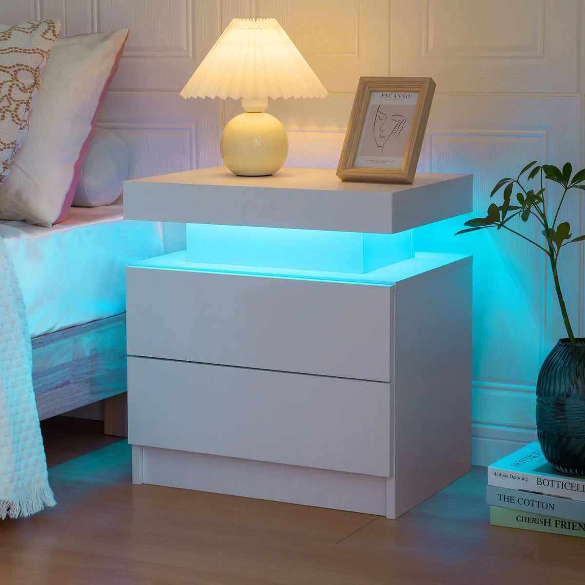 Cubehom LED Nightstand With Two Storage Drawers For Bedroom