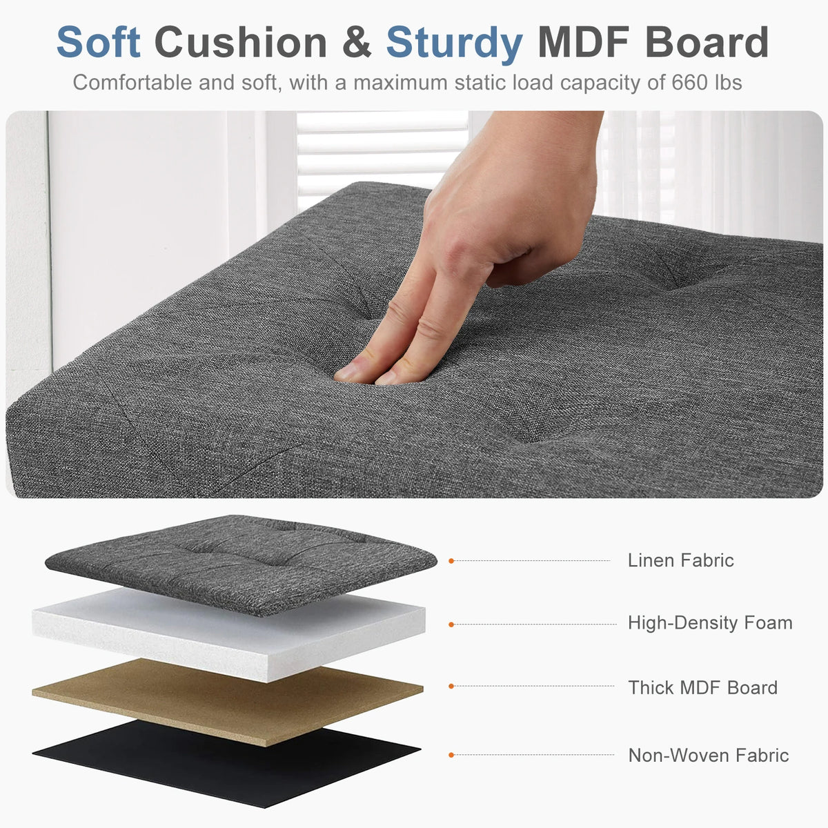 JHK Foldable Storage Ottoman Bench With Hidden Compartment