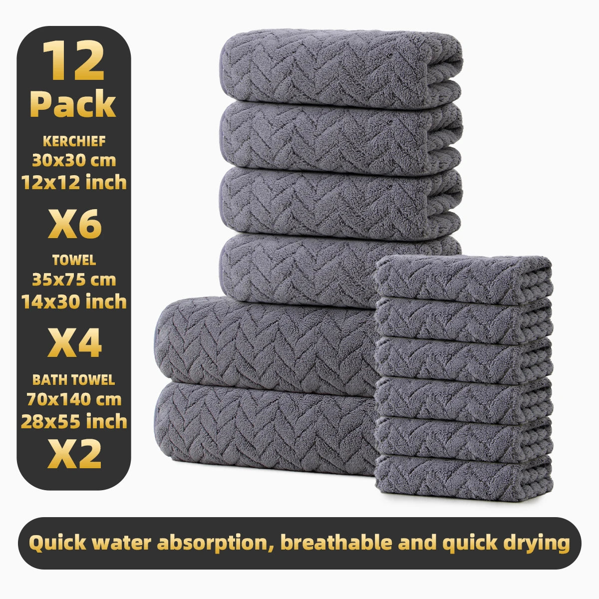 Premium Microfiber 12 Piece Towel Set For Modern Bathrooms