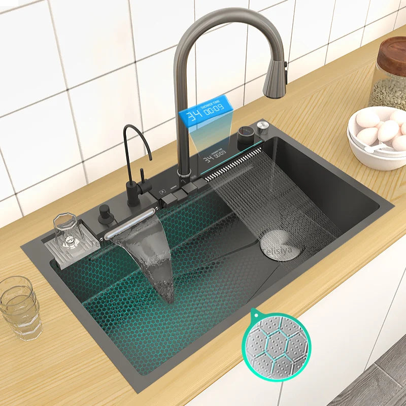 Telisiya Waterfall Kitchen Sink Stainless Steel Single Bowl Design