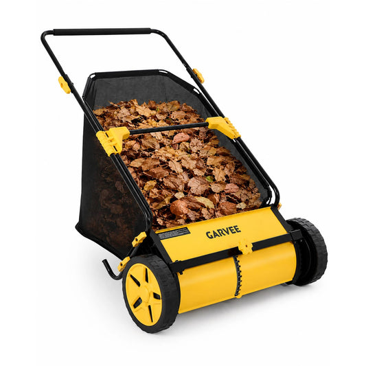 21 Inch Push Lawn Sweeper, Manual Leaf & Grass Collector With 3.5 Cu.Ft. Mesh Bag, Wheel-Driven Yard Sweeper, 10-Level Height Adjust