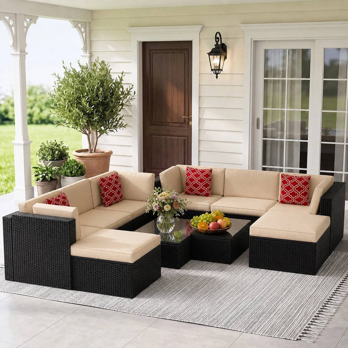 Avenvista Modular Wicker Patio Conversation Set With Cushions And Tables