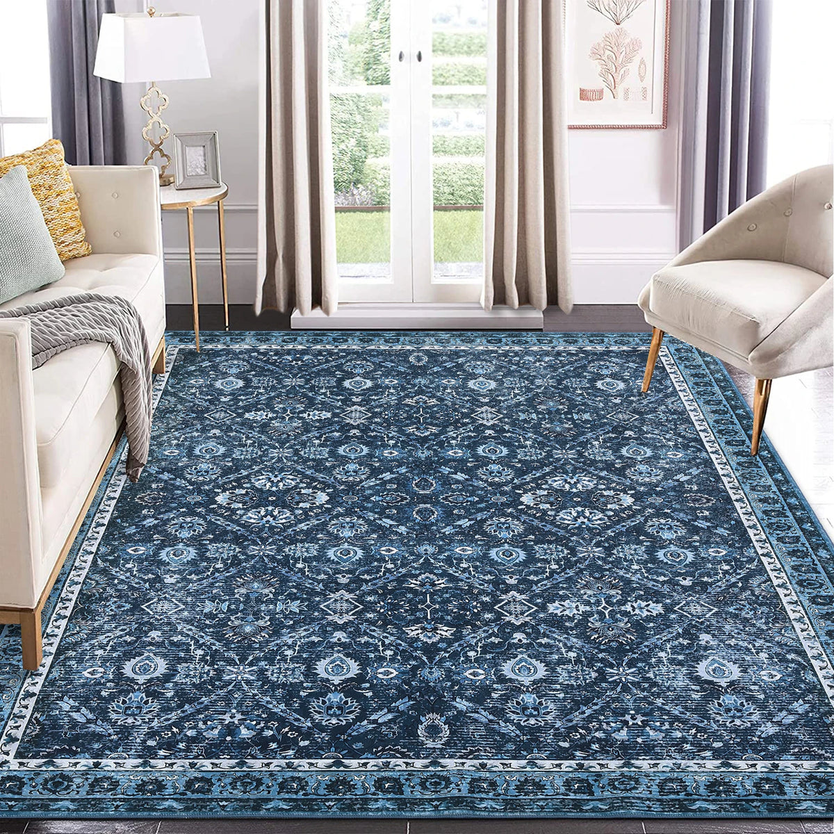 Stain Resistant Moroccan Trellis Low Pile Machine Washable Rug