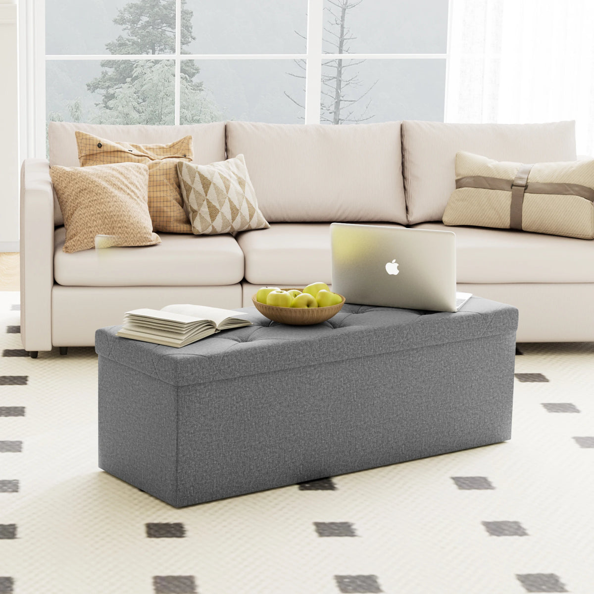 JHK Foldable Storage Ottoman Bench With Hidden Compartment