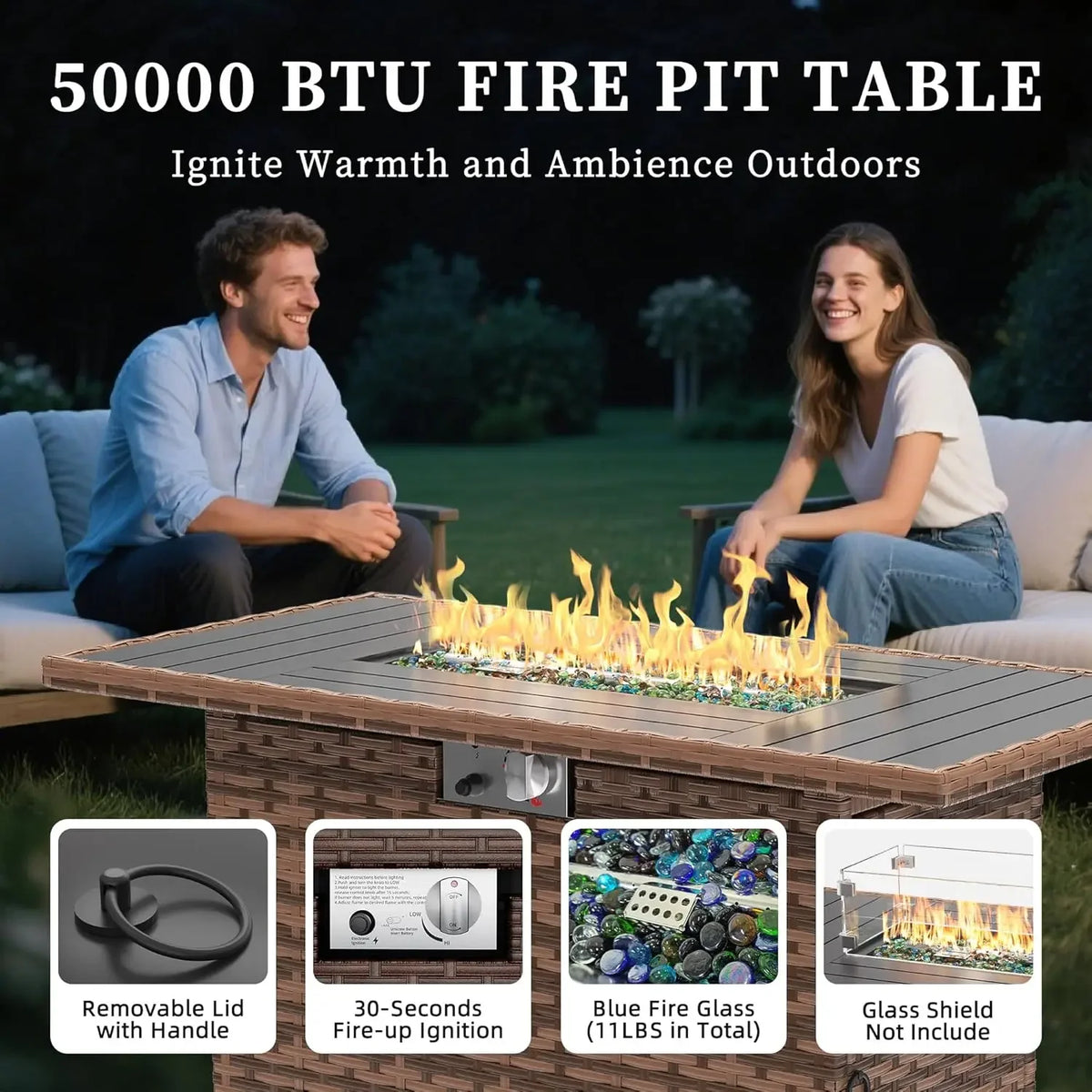 Modern Bamboo Outdoor Patio Furniture Set With Fire Pit Table