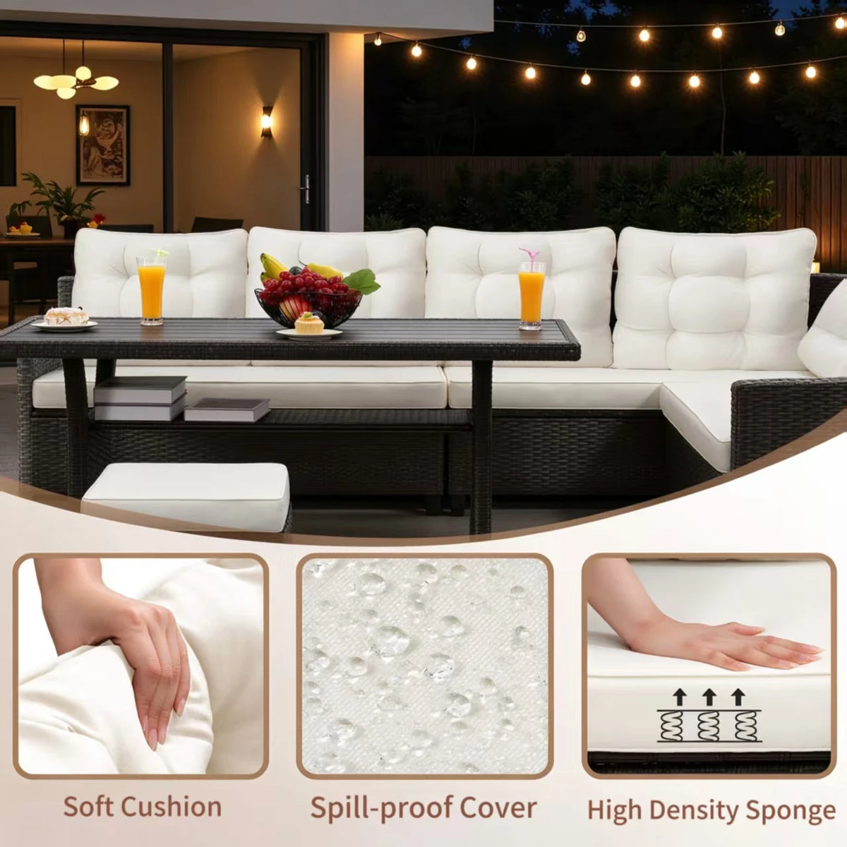 TUAREX Outdoor Rattan Patio Sofa Set With Cushions And Table