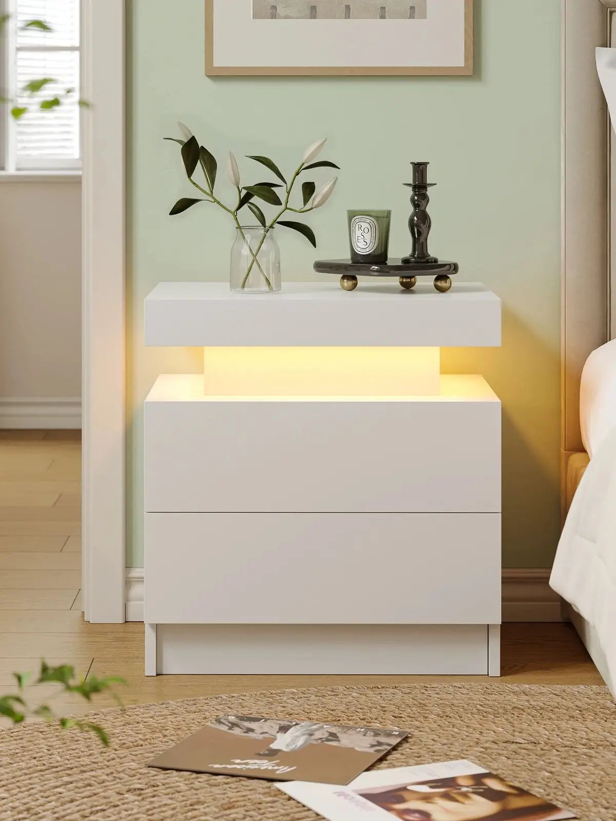 Cubehom LED Nightstand With Two Storage Drawers For Bedroom