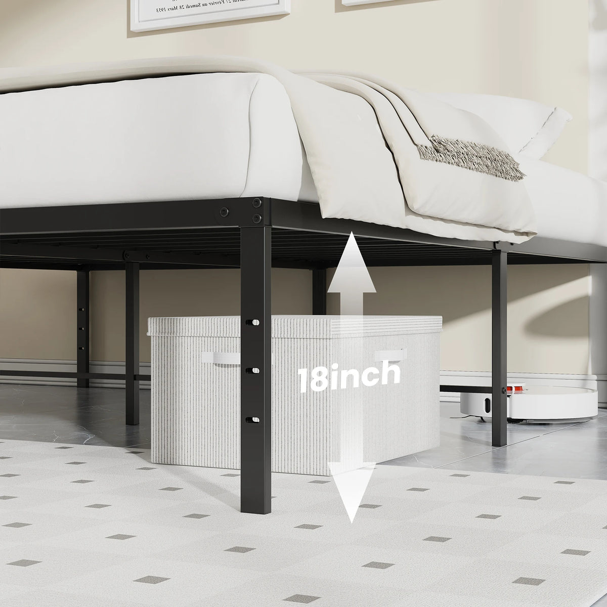 JHK Sturdy Steel Metal Platform Bed Frame With Slatted Support