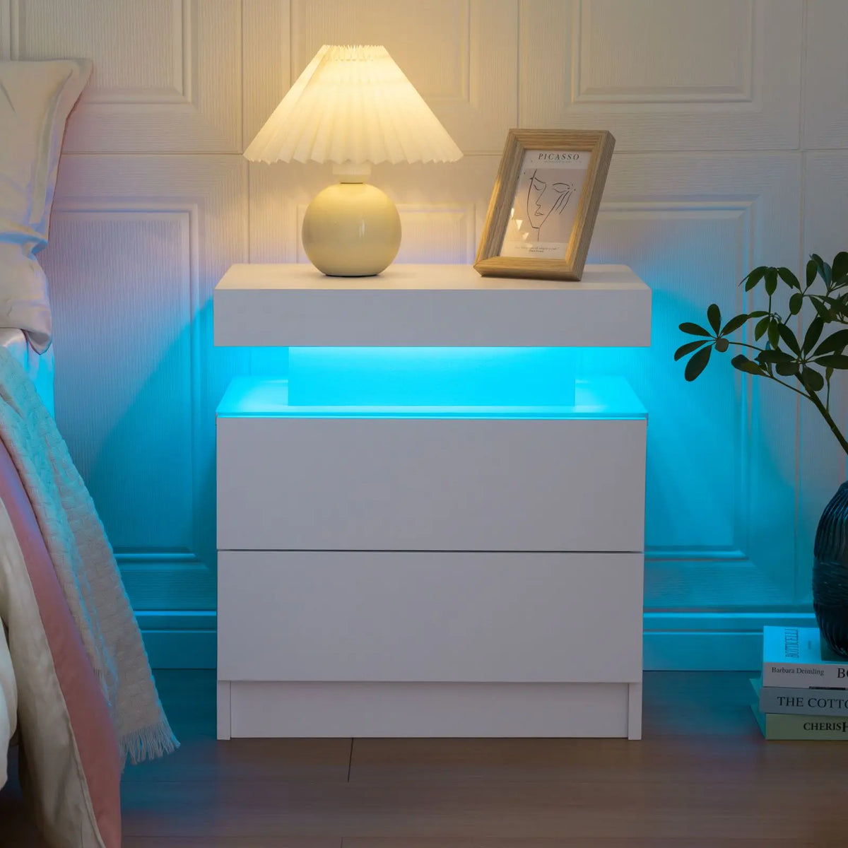 Cubehom LED Nightstand With Two Storage Drawers For Bedroom
