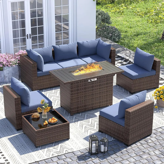 Modern Bamboo Outdoor Patio Furniture Set With Fire Pit Table
