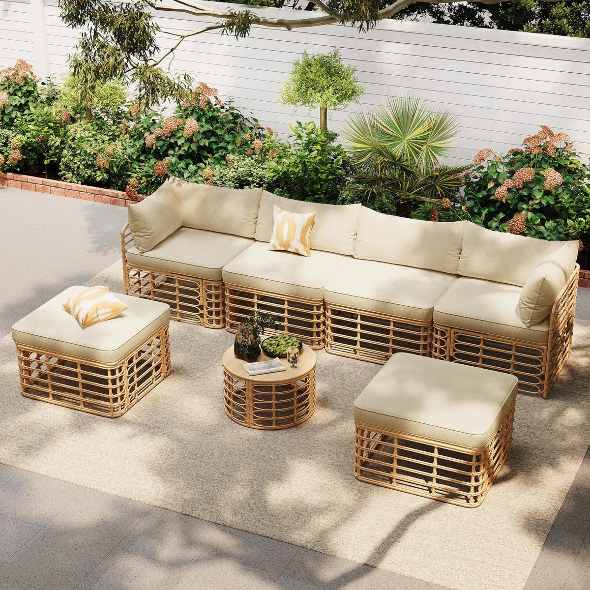 Outdoor Rattan Patio Sectional Sofa Set With Cushions And Pillows
