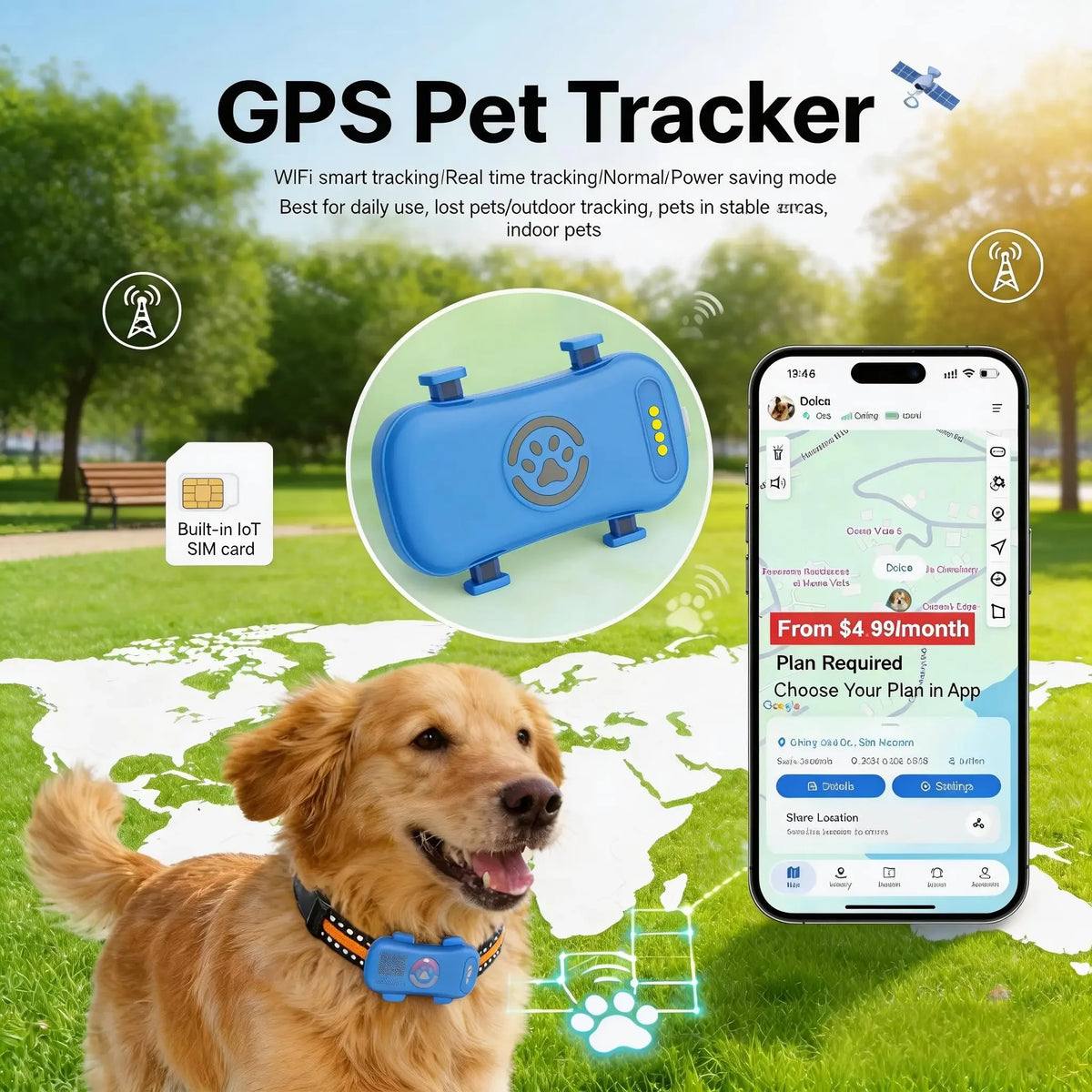 WANWAYTECH 4G GPS Pet Tracker With Live Location Monitoring