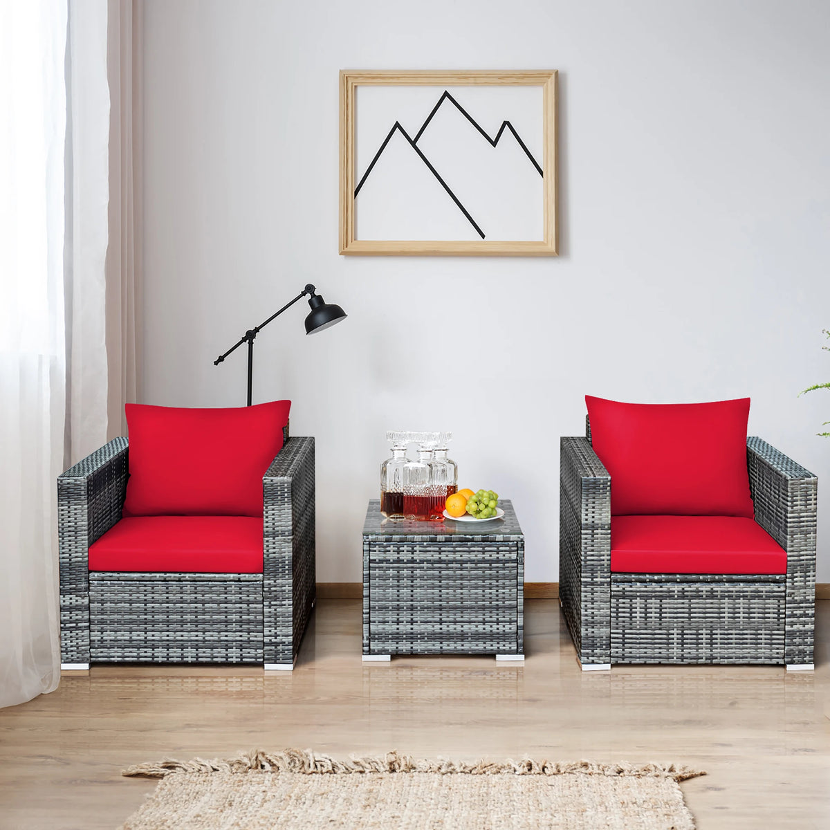 HOMASIS 3 Piece Outdoor Rattan Bistro Set With Cushions