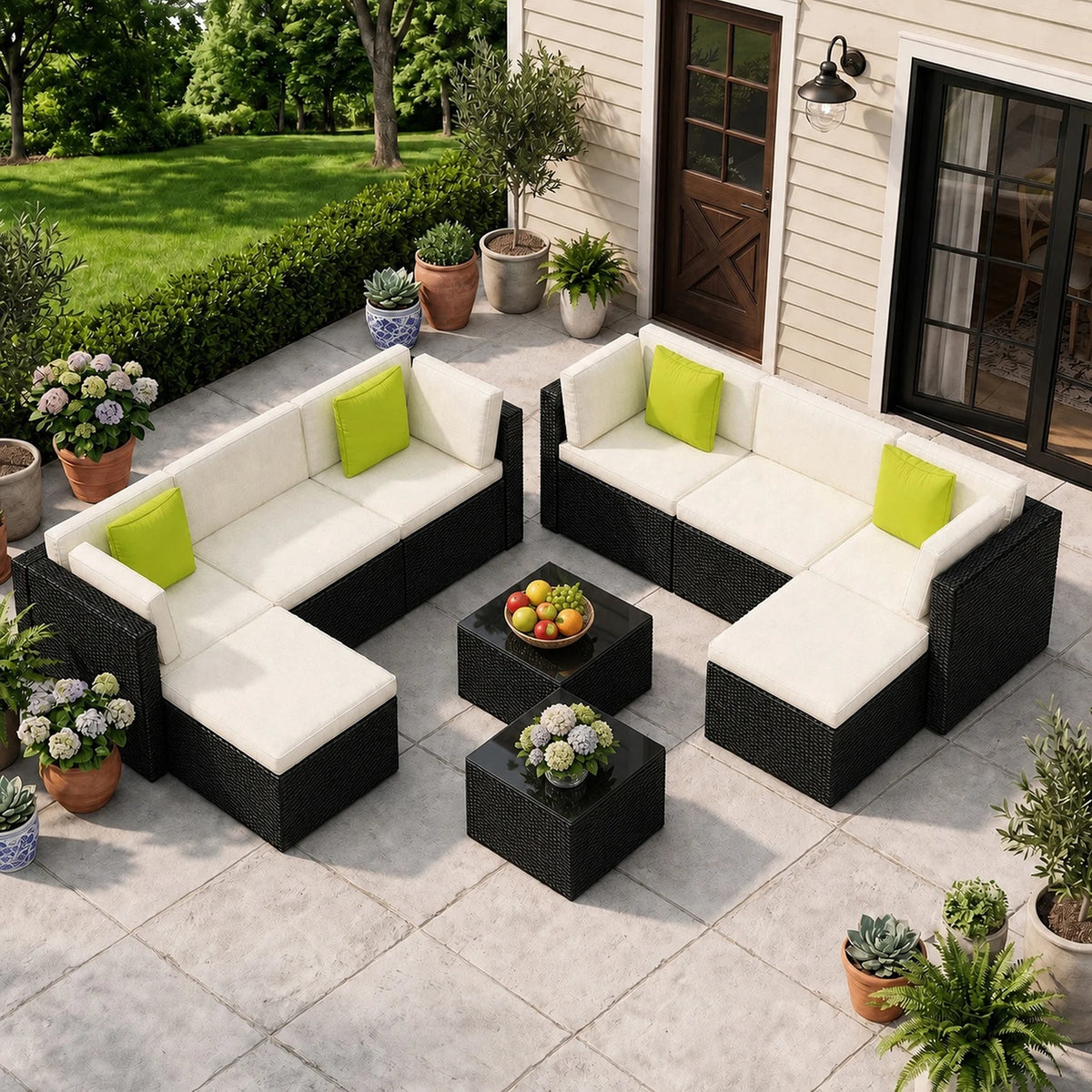 Avenvista Modular Wicker Patio Conversation Set With Cushions And Tables