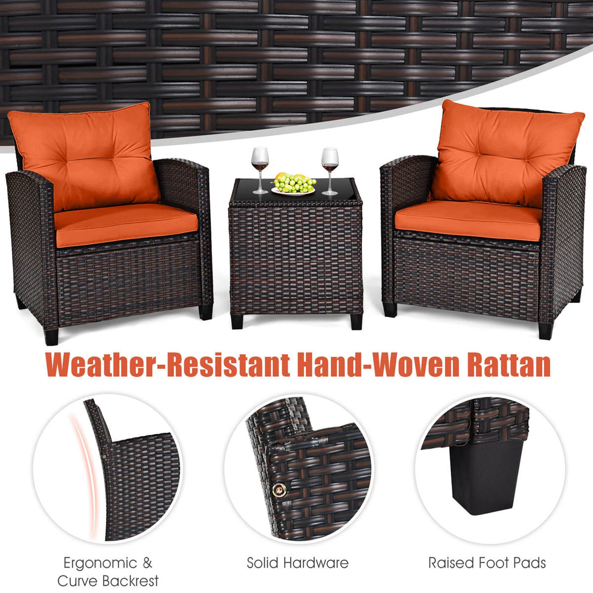 Homasis Cushioned Outdoor Rattan Patio Furniture Conversation Set