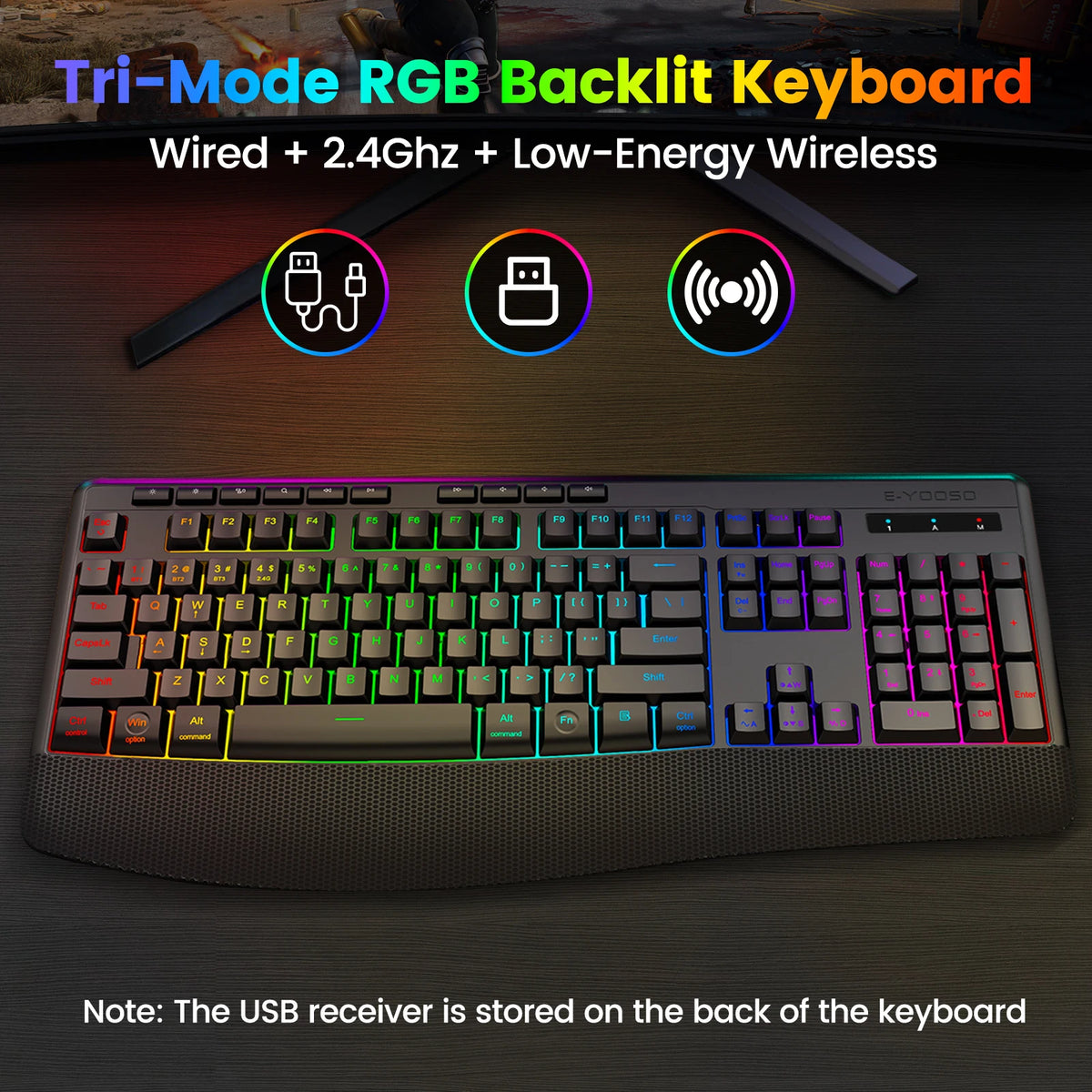 FocusOnPC Wireless Gaming Keyboard With RGB Backlit Silent Typing