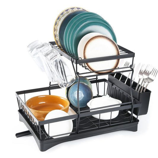 Kitchen Dish Drainer Rack With Drip Tray And Utensil Holder