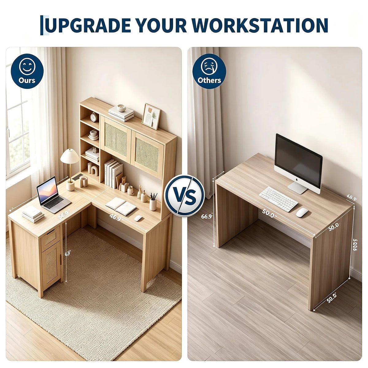 HiMISS L Shaped Corner Desk With Bookshelf Cabinet Charging Station