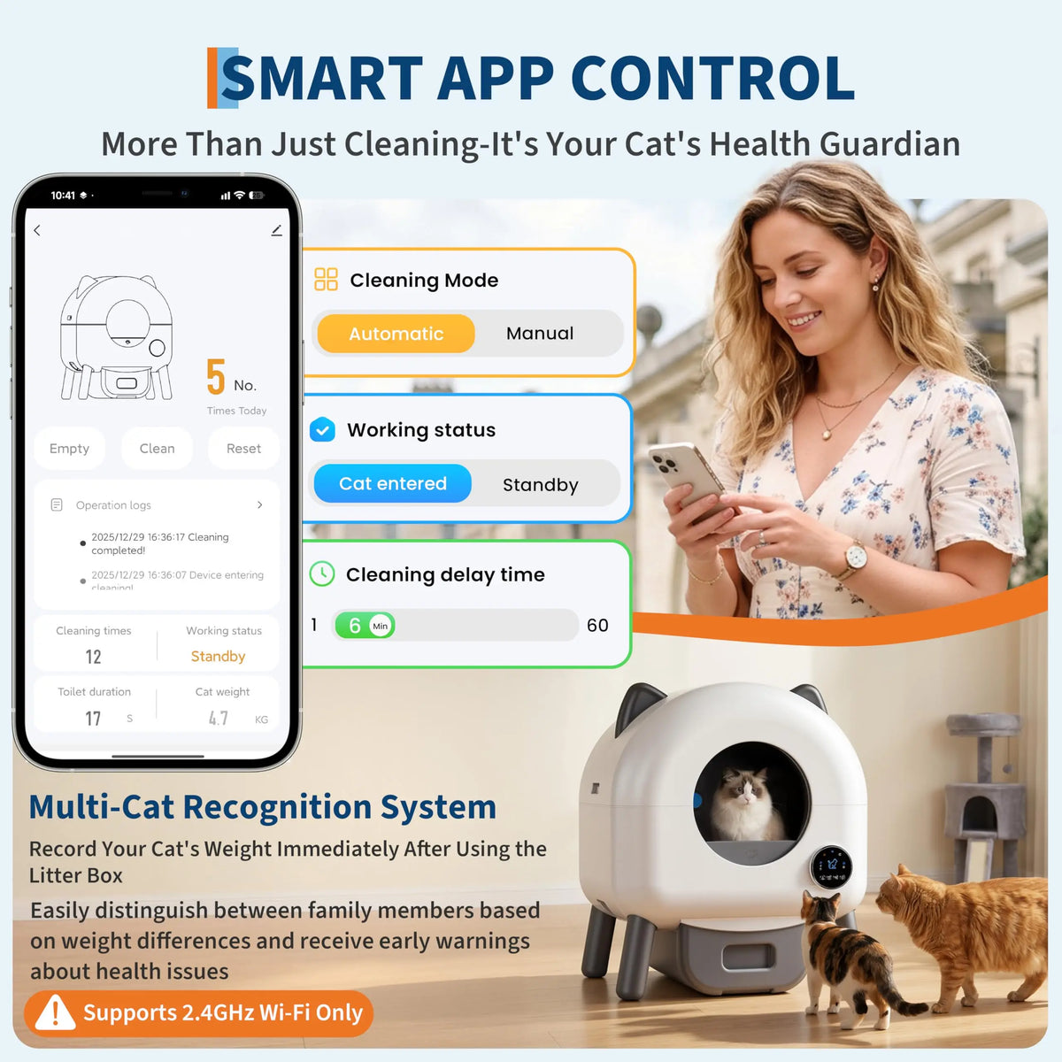 HiMISS Automatic Self Clean Cat Litter Box App Control Quiet
