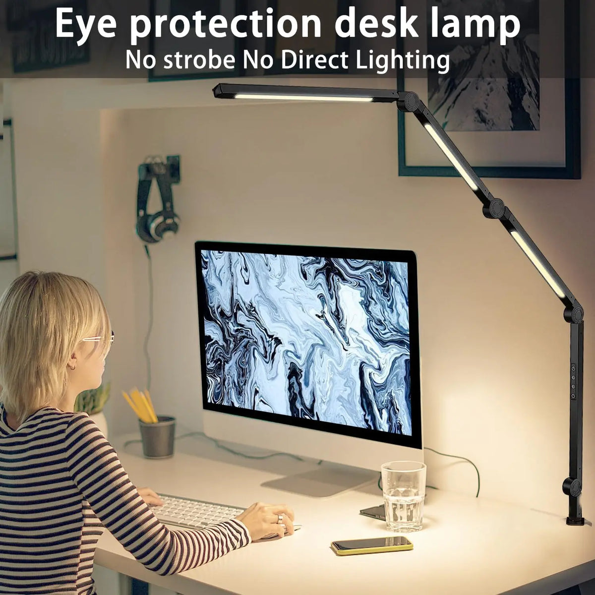 LED Desk Lamp With Clamp, Flexible Swing Arm And Dimming