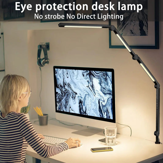 LED Desk Lamp With Clamp, Flexible Swing Arm And Dimming