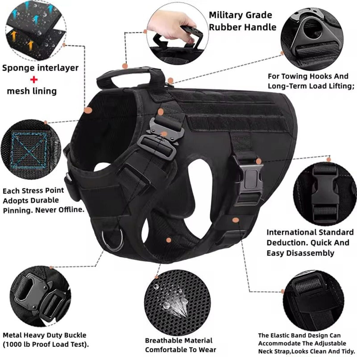 PETRAVEL Tactical Dog Harness With Padded Quick Release Buckle