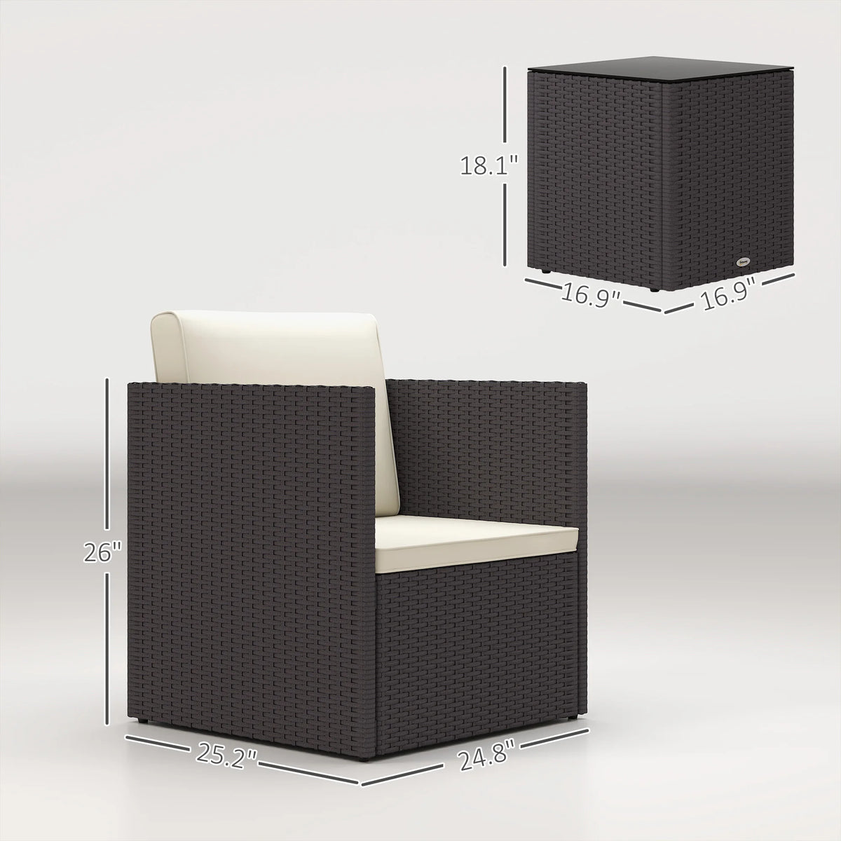 3 Piece Outsunny Folding Wicker Patio Bistro Furniture Set for Outdoor Use