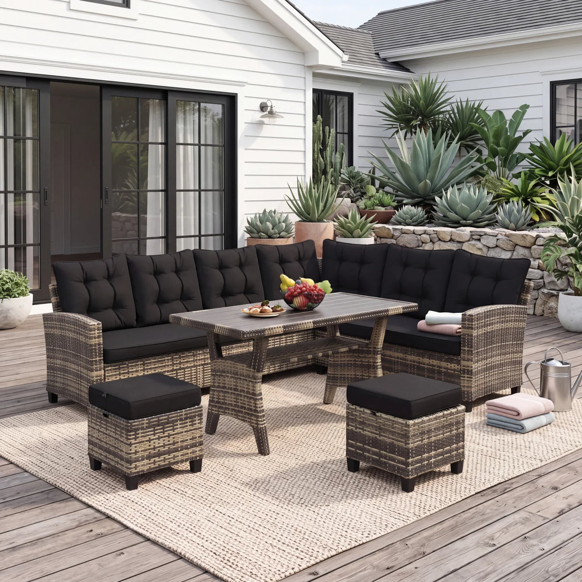 TUAREX Outdoor Rattan Patio Sofa Set With Cushions And Table