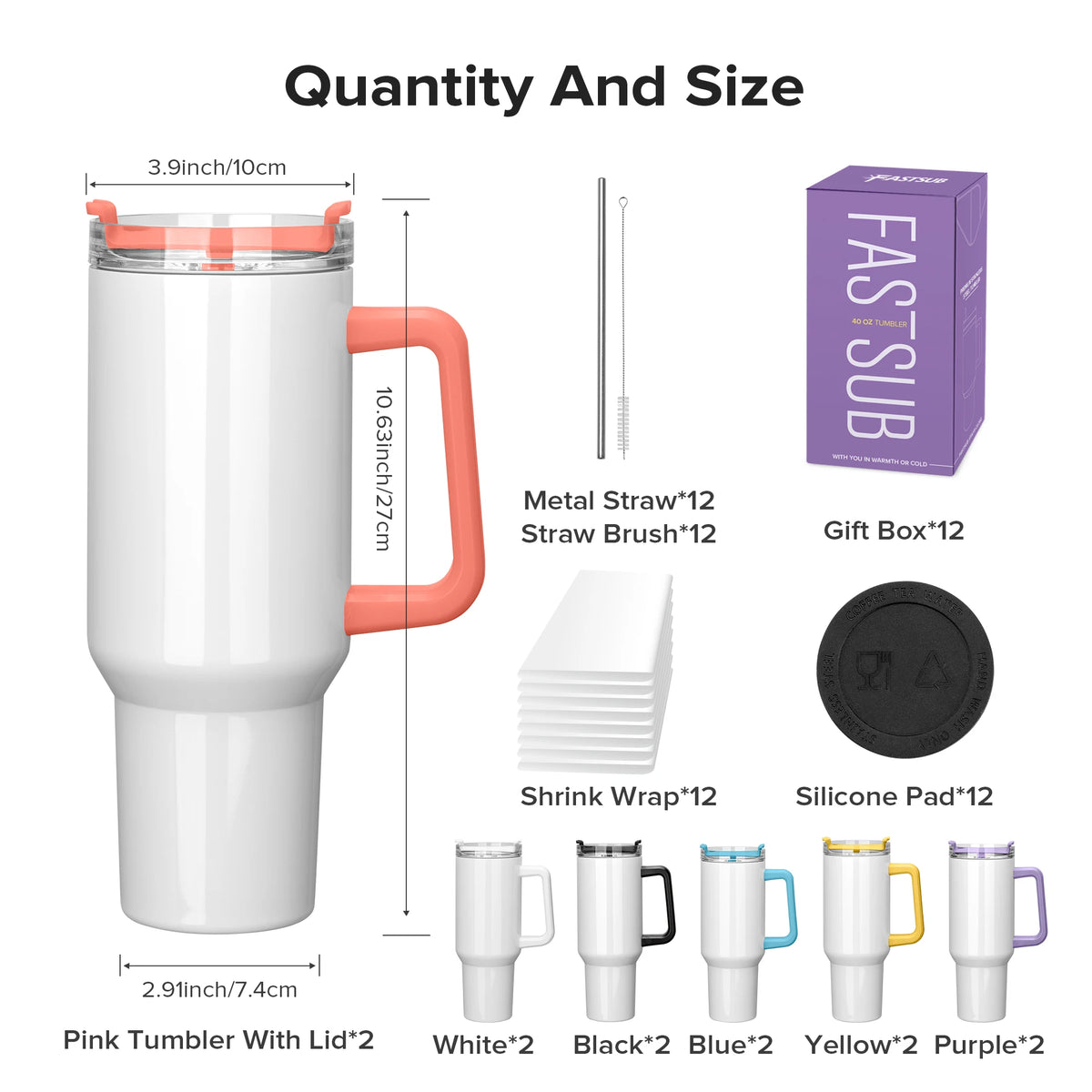 Fastsub Stainless Steel Sublimation Tumbler With Handle And Straw Lid