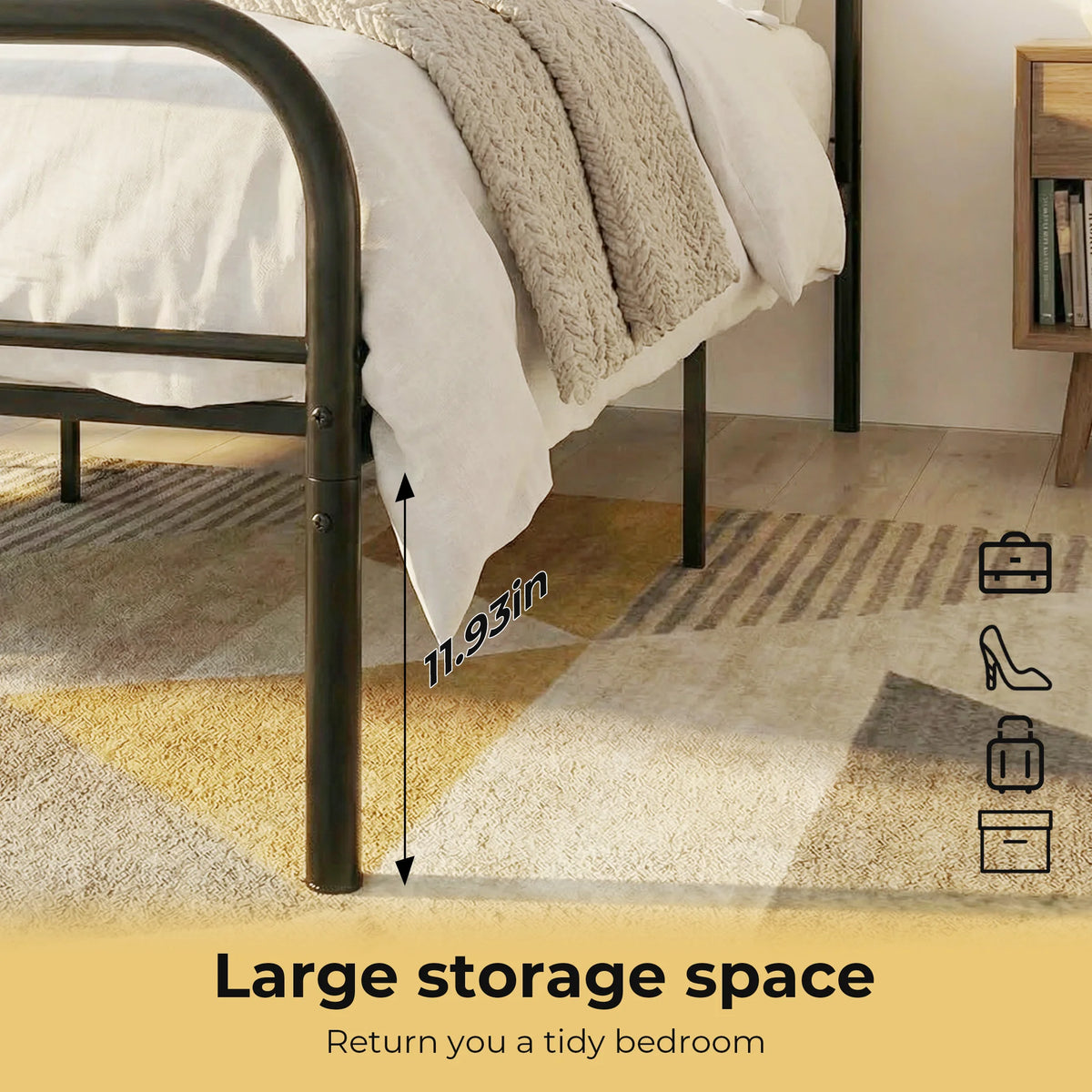 JHK Heavy Duty Metal Platform Bed Frame Under Bed Storage