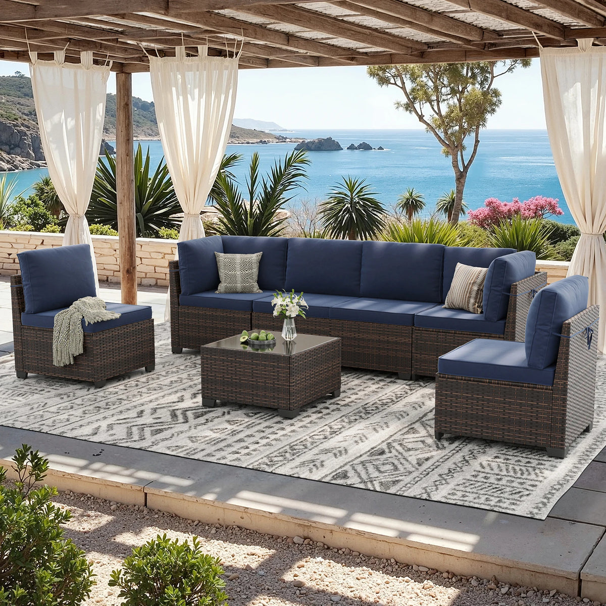 Outdoor Rattan Patio Furniture Set With Gas Fire Table