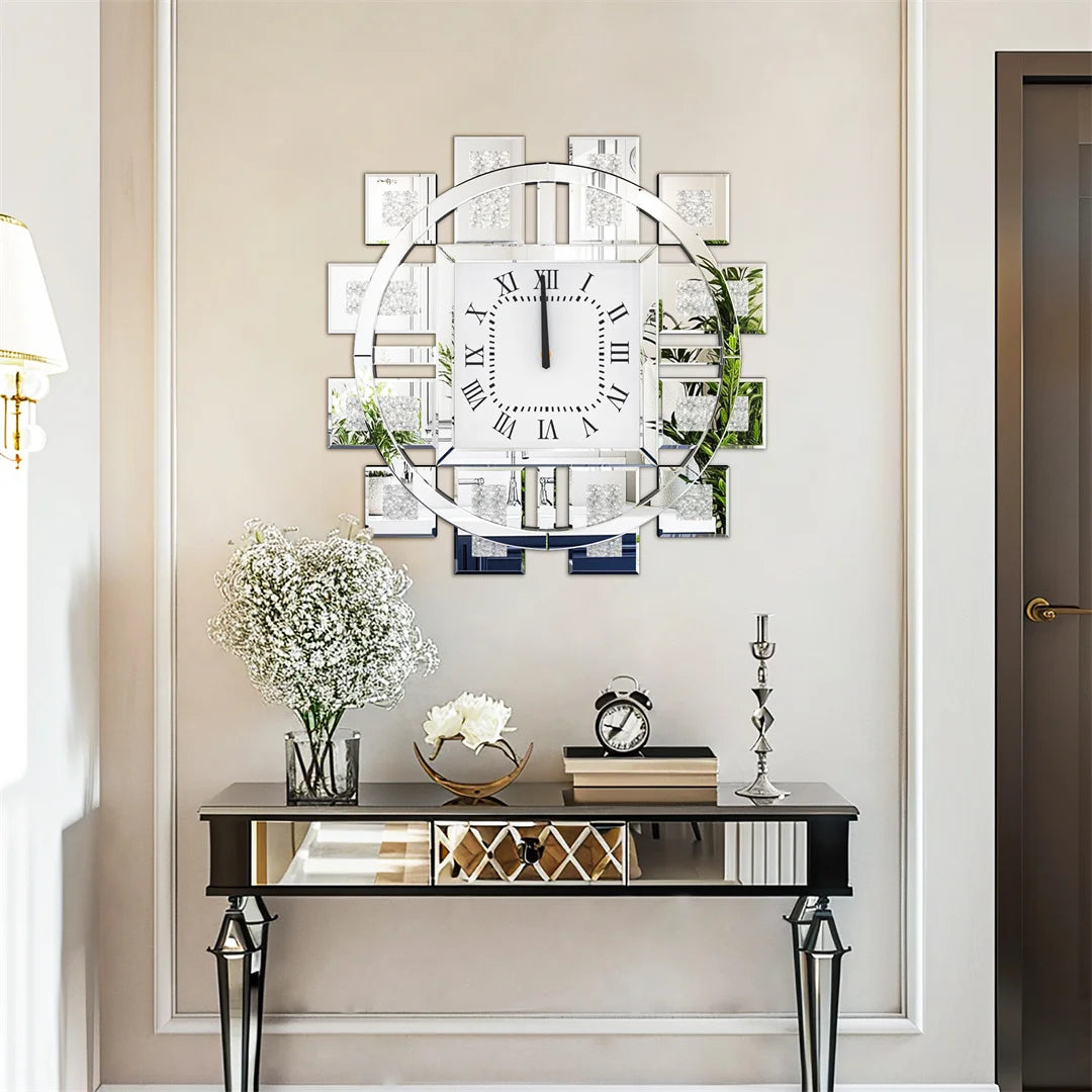 Decorative Wall Clock With Crystal Diamond Inlay For Living Room