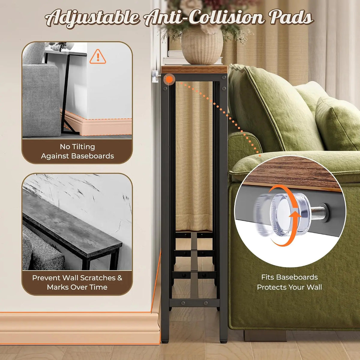 Adjustable Sofa Console Table With Power Outlets And USB Charging